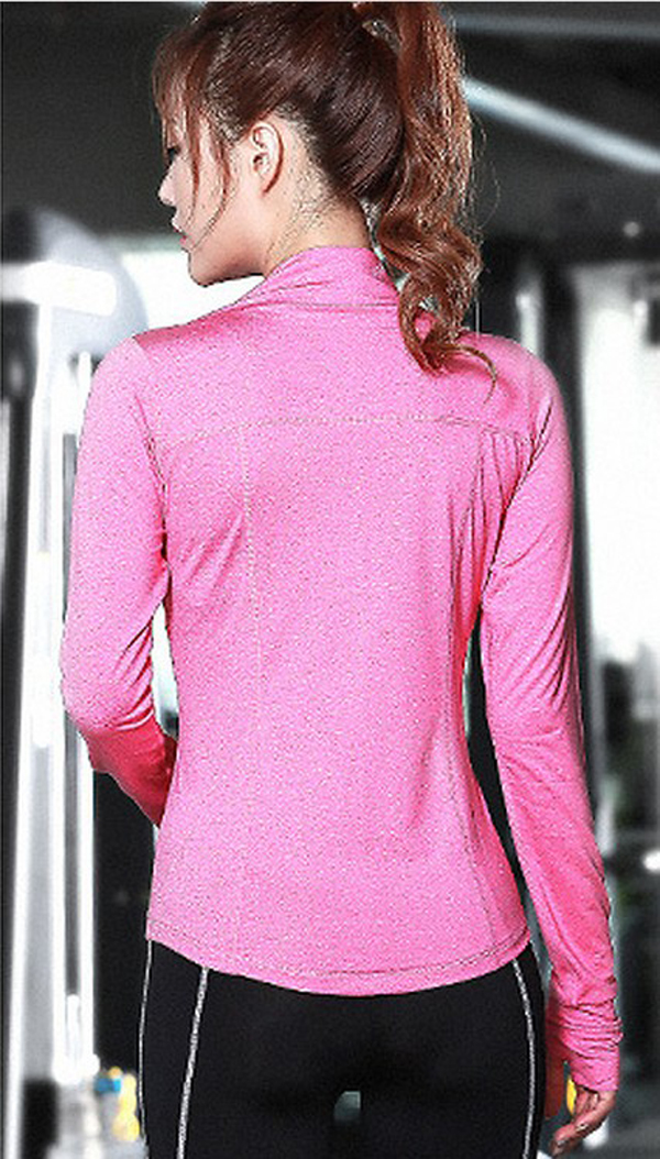 YG1021-1 Mid Waist Plain Stand Collar Slim Short Running Female Sport Coats